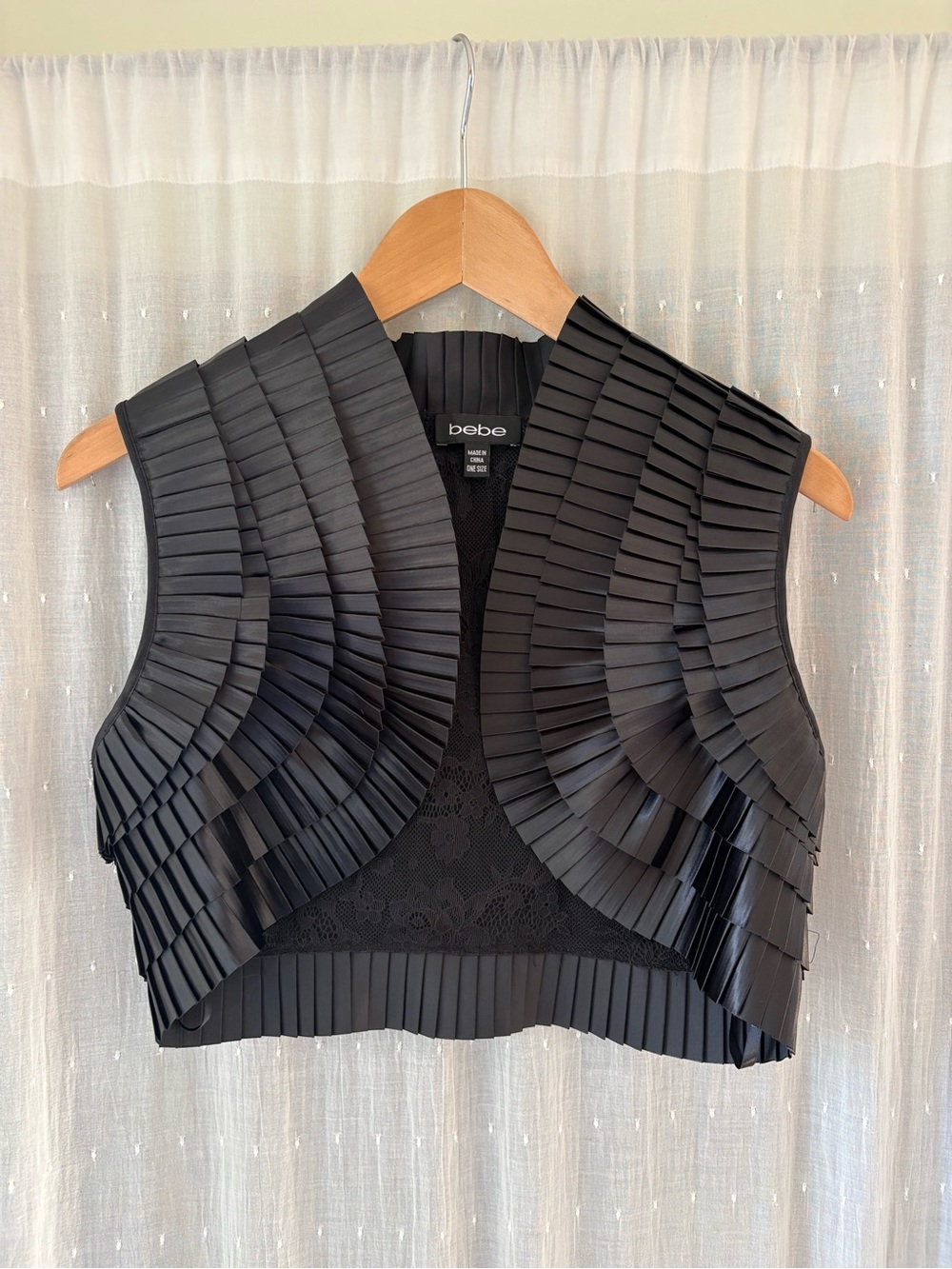 bebe Black Pleated Cropped Vest